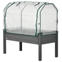 Outsunny Letto per Orto con Serra da Giardino, Portapiante da Esterno in Legno e PE, 121x55x117 cm, Grigio Scuro(m-11)