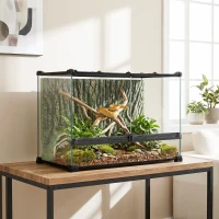 PawHut Reptile Glass Terrarium with Stone Background, Front Ventilation, Escape-Proof Knob Lock, 50 x 30 x 35 cm, Black(m-14)