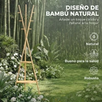 HOMCOM Perchero de Pie de Bambú Perchero para Ropa con 2 Estantes y 9 Ganchos Diseño Elegante 58,5x58,5x176 cm Natural(m-7)
