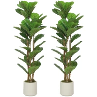 HOMCOM Conjunto de 2 Plantas Artificiais 120 cm Figueira-lira com Vaso em Plástico e Tronco em Madeira Maciça Verde(m-1)