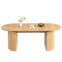 Extendable Dining Table with Vertically Grooved Legs, Space-Saving Dinner Table with Storage Compartment, 160L x 80W x 76H cm, Natural Wood(m-2)