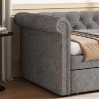 Upholstered Single Daybed Sofa Bed with Sturdy Slatted Base, Convertible Bed-to-Sofa with Padded Velvet Headboard, 221L x 98.5W x 71.5H cm, Grey(m-6)