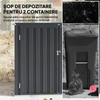 Outsunny Magazie pentru Coșuri de Gunoi din Exterior, din Oțel, cu 2 Uși Blocabile și Acoperiș Rabatabil, Gri(m-4)