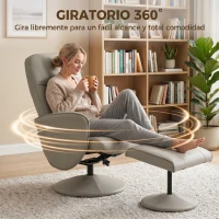 HOMCOM Sillón Relax Reclinable con Reposapiés Respaldo Alto Giratorio 360° Reposabrazos Beige Gris(m-5)