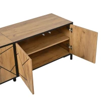 Geometric Wood TV Stand with Bold Geometric Doors, Modern Industrial Unit with Adjustable Shelves, 153L x 40W x 50H cm, Rustic Brown(m-13)
