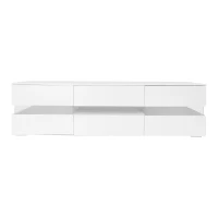 High-Gloss LED TV Cabinet with App-Controlled LED Lighting, Modern TV Stand with 2 Open Shelves, 160L x 38W x 50.5H cm, White(m-2)