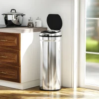 HOMCOM Coș cu senzor de mișcare deschidere automată 50 L en acier inoxydable noir et argent(m-6)