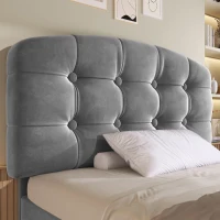 Upholstered Single Bed with Height-Adjustable Button-Tufted Headboard, Plush Grey Bed Frame with Built-In Drawers, 198L x 101W x 120H cm, Grey(m-9)