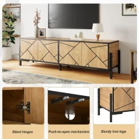 Geometric Wood TV Stand with Bold Geometric Doors, Modern Industrial Unit with Adjustable Shelves, 153L x 40W x 50H cm, Rustic Brown(m-6)