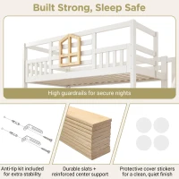 Twin Over Full Bunk Bed with Solid Pine and MDF Construction, Wooden Cabin Bed with Hydraulic Under-Bed Storage, 243L x 144W x 172H cm, White(m-7)