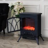 HOMCOM Chimenea Eléctrica Móvil 1000W/2000W Estufa de Pie Silencioso con Efecto de Llamas y Área de Cobertura 30m² Negro(m-2)