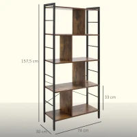 HOMCOM Regał na książki, wąski regał stojący z 5 półkami, regał biurowy do salonu, 77 x 30 x 57,5 cm, Rustykalny brąz(m-3)
