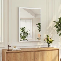 HOMCOM Oglindă de Perete Dreptunghiulară cu Cârlige, din Sticlă și MDF, 50x70 cm, Alb(m-2)