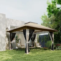 Outsunny 3.6 x 3.6m Pop-Up Gazebo, with Accessories - Beige(m-10)