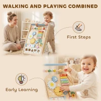 AIYAPLAY Trotteur Bebe en Bois, Chariot de Marche Bébé avec Centre d'Activités, Vitesse Réglable et 5 Blocs, dès 18 Mois, Naturel(m-9)