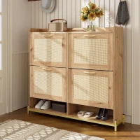 Modern Shoe Cabinet with Space-Saving 4-Door Design, Sturdy Storage Cabinet with Metal Frame and Top Shelf, 108.5L x 24W x 100H cm, Natural(m-1)