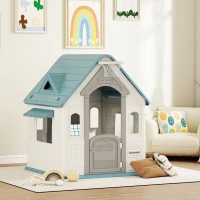 AIYAPLAY 5-in-1 Playhouse for Kids Outdoor Indoor with Basketball Hoop, Football Goal, Dartboard, Ring Toss for 2-5 Years, Beige(m-10)