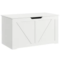 HOMCOM Aufbewahrungsbank mit klappbarem Deckel und Sicherheits-Schanieren, 80 x 40 x 45 cm, Weiß(m-7)