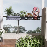 Outsunny Support de Pot de Fleurs Suspendu en Métal avec Fixations Réglables, Jardinière pour Balcon, Dim. 100L x 31l x 12H cm, Noir(m-2)