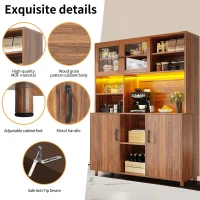 Tall Cabinet with Silent Sliding Toughened Glass Doors, Dining Room Sideboard with Metal Construction, 140L x 40W x 185H cm, Walnut Brown(m-5)