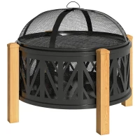 Outsunny 2-in-1 Vuurschaal Ø75 x 58 cm Vuurhaard met Vonkbescherming Vuurhaak Grillrooster Zwart(m-1)