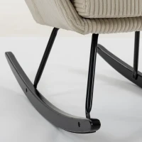 HOMCOM Fauteuil à Bascule, Rocking Chair en Velours Côtelé avec Dossier Haut et Accoudoirs, Pieds en Bois d'hévéa, Beige(m-14)