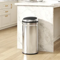 HOMCOM Poubelle à capteur de mouvement ouverture automatique 1 bac de 42 L en acier inoxydable noir et argent(m-2)