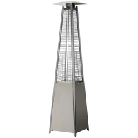 Outsunny Estufa de Gas para Exterior Pirámide 10500 W Calefactor para Patio de Propano Acero Inoxidable con Funda Protectora Regulador Manguera Sistema Anti-Vuelco y Ruedas 10 m² Plata(m-11)