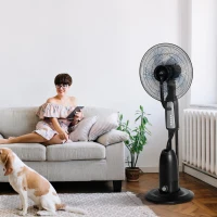 HOMCOM Ventoinha de Pé com Nebulizador Oscilante 3 Velocidades e 5 Lâminas Potência 90W Depósito 2,8L  Ø44,5x120 cm Preto(m-2)