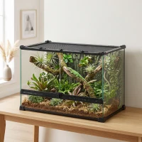 PawHut Reptile Glass Terrarium with Stone Background, Front Ventilation, Escape-Proof Knob Lock, 50 x 30 x 35 cm, Black(m-8)