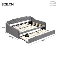 Space-Saving Upholstered 4ft6 Double Daybed with Pull-Out Trundle, Versatile Sofa Bed with Thick Foam Padding, 202L x 139.5W x 81.5H cm, Grey(m-3)