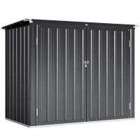 Outsunny Afvalcontainerbox voor 2 containers met slot en openklapbaar deksel - Donkergrijs(m-1)
