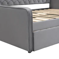 Space-Saving Upholstered 4ft6 Double Daybed with Pull-Out Trundle, Versatile Sofa Bed with Thick Foam Padding, 202L x 139.5W x 81.5H cm, Grey(m-12)