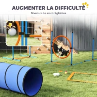 PawHut Ensemble d'Agilité pour Chien 8 Pièces avec Tunnel, Slaloms, Sauts Ajustables, Sac de Transport, 350x68x70cm, Orange(m-5)