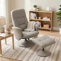 HOMCOM Sillón Relax Reclinable con Reposapiés Respaldo Alto Giratorio 360° Reposabrazos Beige Gris(m-8)