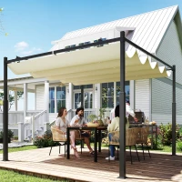 Outsunny Garten-Pergola, 3 x 3 m, Ausziehbares Dach und Magnetpad, Outdoor-Baldachin, Garten-Pavillon, UPF30+, Metall, Cremeweiß(m-10)