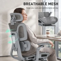 HOMCOM Cadeira de Escritório Ergonômica com Apoios de Braço 6D Apoio de Cabeça e Profundidade do Assento Ajustáveis Malha Cinza(m-5)