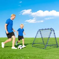 HOMCOM Rete da Calcio Rebounder Pieghevole con Angolo Regolabile e Picchetti, 100x95x90 cm, Blu(m-10)