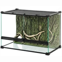 PawHut Reptile Glass Terrarium with Stone Background, Front Ventilation, Escape-Proof Knob Lock, 50 x 30 x 35 cm, Black(m-15)