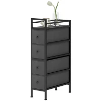 HOMCOM Cassettiera in Tessuto Slim Salvaspazio con 4 Cassetti, Telaio in Acciaio per Camera da Letto, Soggiorno, Nero(m-11)