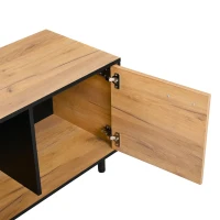 Modern 180cm TV Stand with Ample Concealed Storage, Low-Profile Entertainment Centre for TVs up to 80 Inches, 180L x 32.5W x 50H cm, Black+Wood(m-12)
