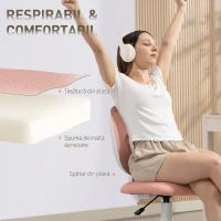 HOMCOM Scaun de Birou Ergonomic Rotativ din Material Tip Plasă Respirabil Fără Brațe, Înălțime Reglabilă, Roz(m-5)