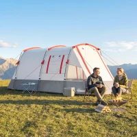 Outsunny Tente de camping familiale 3 personnes, tente tunnel imperméable, portes + fenêtres, 5,1 x 2,4 x 1,8 cm, gris clair(m-16)