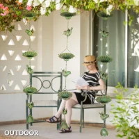 Outsunny 3-delige Metalen Regenketting 123cm met Kolibries, Bloemschalen en Lotusklok, Groen(m-9)