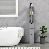 HOMCOM Mobile Colonna Bagno con Ripiani Aperti e Cassetti, in Legno, 15x33x136.8 cm, Grigio(m-10)