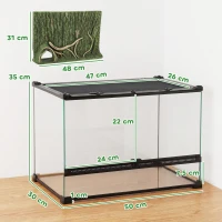 PawHut Reptile Glass Terrarium with Stone Background, Front Ventilation, Escape-Proof Knob Lock, 50 x 30 x 35 cm, Black(m-3)