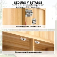 Outsunny Armario de Exterior de Madera con Techo Inclinado Asfalto 4 Puertas y 2 Estantes Extraíbles 82x50x190 cm Natural(m-8)