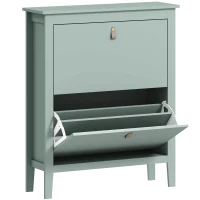 HOMCOM Meuble à chaussures 14 paires, armoire à chaussures avec 2 tiroirs rabattables, étagères amovibles et réglables, vert(m-1)