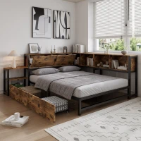Classic Double Bed with Two Underbed Drawers, Sturdy Storage Bed with Built‑In Bedside Storage, 200L x 136.5W x 85H cm, Rustic Brown(m-7)