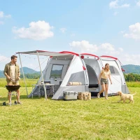 Outsunny Tente de camping familiale 3 personnes, tente tunnel imperméable, portes + fenêtres, 5,1 x 2,4 x 1,8 cm, gris clair(m-15)